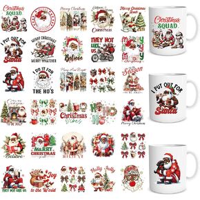 Christmas UV DTF Stickers - 30 Pcs Christmas UV DTF Cup Wraps for 16 oz Xmas Santa Tree Bow Waterproof UVDTF Transfer Stickers Rub on Decals for Glasses Cups Mug DIY Crafts in Kuwait