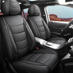 مجموعة أغطية مقاعد السيارة الكاملة - مجموعة أغطية مقاعد السيارات من جلد نابا للسيارات وسيارات السيدان وسيارات الدفع الرباعي، مقاومة للماء، متينة ومريحة، سهلة التركيب، ملائمة عالمية (5 مقاعد، أسود ورمادي) in Kuwait