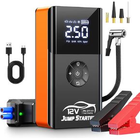 Jump Starter with Air Compressor, 8000A 180PSI, Portable Car Battery Jump Starter (All Gas/12L Diesel) 12V Automobile Jump Box Pack Chargers with Jumper Cables, 4-Mode LED Lights (Black) in Kuwait