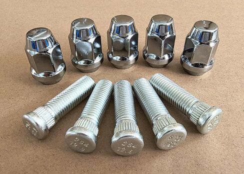 5PCS M12*1.5 Serrated Wheel Stud Bolts 610-254 12.73mm Knurl, 41.5mm Length with Lug Nuts Compatible with Chevy Malibu Corvette Impala Buick Cadillac GMC Saturn Pontiac Oldsmobile in Saudi Arabia