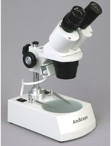 AmScope SE305R-PZ-E Digital Forward-Mounted Binocular Stereo Microscope, WF10x and WF20x Eyepieces, 10X/20X/30X/60X Magnification, 1X and 3X Objectives, Upper and Lower Halogen Lighting, Reversible Black/White Stage Plate, Pillar Stand, 120V, Includes 0.3 in Kuwait