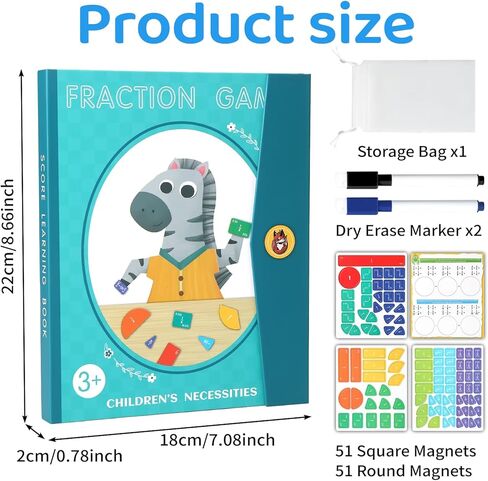 Magnetic Fraction Demonstration Book, Magnetic Fraction Book for Kids, FunMagnetic Fraction Tiles & Fraction Circles Set, Math Manipulatives for Elementary School in Saudi Arabia
