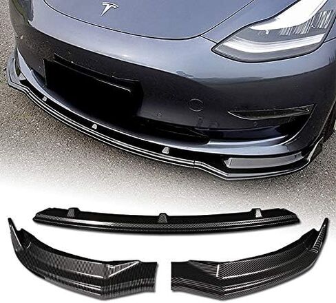 EPARTS 3 Pieces Style Carbon Fiber Look Front Bumper Lip Spoiler Splitter Side Body Kit Trim Protection Compatible with 2017-2023 Tesla Model 3 in Saudi Arabia