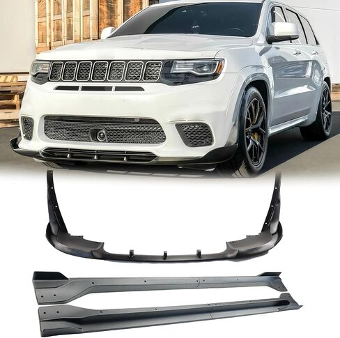Body Kits for Jeep Grand Cherokee SRT/Trackhawk 2017-2021 V4 Style Front Bumper Lip Splitter + Side Skirt Extension Lip Panels Splitte (Glossy Black) in Saudi Arabia