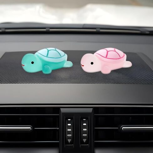 2PCS Cute Tortoise Car Dashboard Ornament, Luminous Turtle Auto Rear View Accessories, Mini Resin Figurine Center Console Decoration for Car Interior, Home, Desk, Garden (Blue Green/Pink) in Saudi Arabia