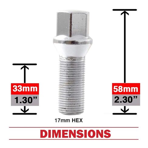 Wheel Accessories Parts Set of 20 Chrome M15x1.25 Lug Bolts Ball Seat with 17mm Hex, 33mm Thread Length Wheel Lug Bolt for Aftermarket Wheels- Fits 2019-2021 Mercedes GLE350, GLE450, GLE580 in Kuwait