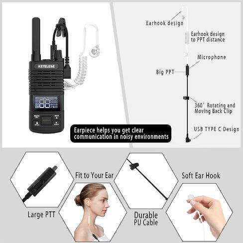 KETELESE Long Range Walkie Talkies for Adults, 22 Channel 2 Way Radio, USB C Rechargeable FRS Walkie-Talkie with Earpiece, NOAA, VOX, Group Call for Traveling Biking Camping Hiking, 4 Pack in Saudi Arabia