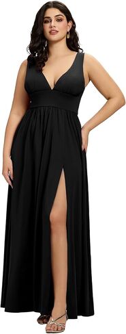 فساتين رسمية طويلة للسيدات من Ever-Pretty بفتحة عالية ومطويات بدون أكمام مقاس كبير للنساء الممتلئات 0168B-DA1 in Kuwait