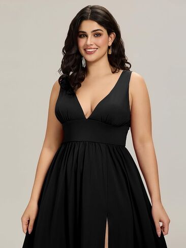 فساتين رسمية طويلة للسيدات من Ever-Pretty بفتحة عالية ومطويات بدون أكمام مقاس كبير للنساء الممتلئات 0168B-DA1 in Kuwait