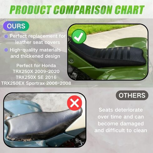 غطاء مقعد ملتف بالكامل لسيارة Honda TRX 250 TRX250 EX/X Sportrax 2006-2020 / جلد ممتاز/مقاوم للماء/مقاوم للبقع (أسود) in Kuwait