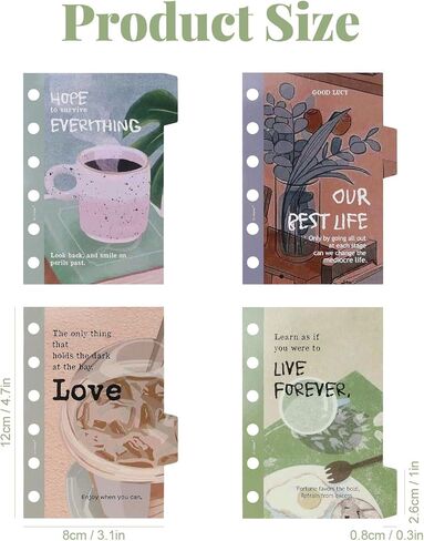 Plastic A6 Binder Dividers with Tabs, 6 Hole Transparent 6 Tabbed Insertable Dividers, Leaves File Separators for Planners, Notebook and Binder in Kuwait