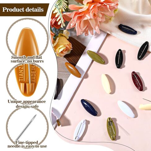 48pcs Scarf Safety Pins Colorful Plastic Brooch Pins Hollow Oval Hijab Pin Non-Slip Fashion Brooches Pin Safety Locking Cloth Sweater Shawl Pin's Headscarf Decoration for Women Muslim Scarf in Saudi Arabia