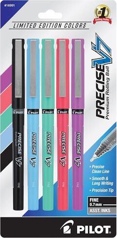 Pilot 16991 Precise V7 Roller Ball Pen, Stick, Fine 0.7 Mm, Limited Edition Assorted Ink And Barrel Colors, 5/pack in Saudi Arabia