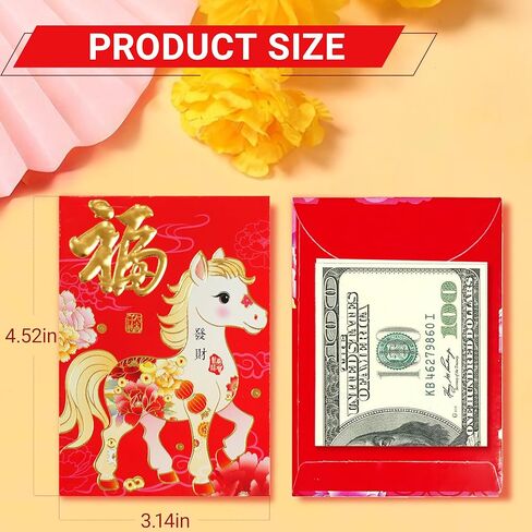 ELLZK ELLZK Chinese Red Envelopes Horse 2026 Chinese New Year Lunar New Year Decorations Lucky Money Envelopes Gifts(6 Patterns 36 Pcs) Ink Painting Style in Kuwait
