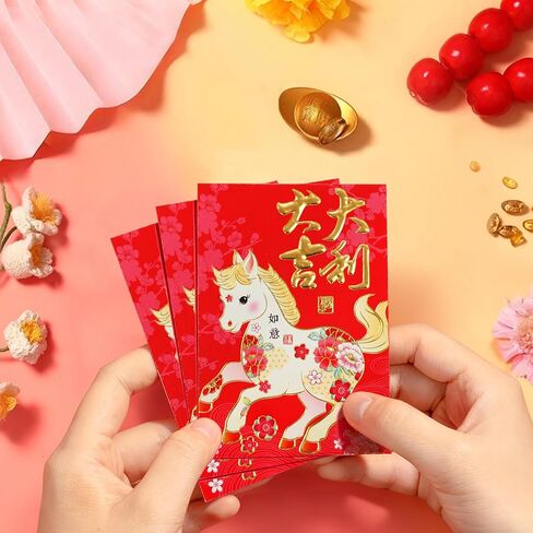 ELLZK ELLZK Chinese Red Envelopes Horse 2026 Chinese New Year Lunar New Year Decorations Lucky Money Envelopes Gifts(6 Patterns 36 Pcs) Ink Painting Style in Kuwait