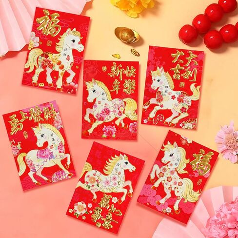 ELLZK ELLZK Chinese Red Envelopes Horse 2026 Chinese New Year Lunar New Year Decorations Lucky Money Envelopes Gifts(6 Patterns 36 Pcs) Ink Painting Style in Kuwait