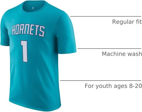 تي شيرت LaMelo Ball Charlotte Hornets NBA للأطفال الشباب 8-20 باللون الأزرق المخضر in Saudi Arabia