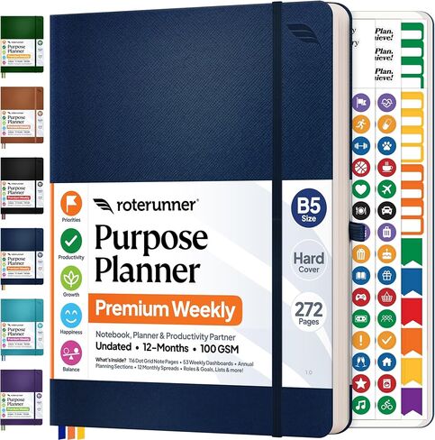 Roterunner Purpose Planner Notebook B5 7.5"x9.8" 12 Month Undated 2026 Daily Weekly and Monthly Productivity Goal Setting Tool for Work Home ADHD Planner for Adults Self Care Journa (Green) in Saudi Arabia