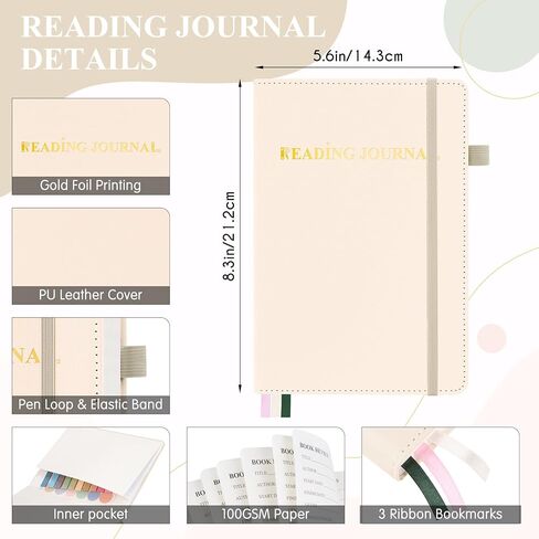مجلة القراءة لتتبع الكتب - سجل قراءة مجلة الكتب المصنوعة من جلد البولي يوريثان مع 80 مراجعة للقراء، والإكسسوارات مع علامات التبويب اللاصقة، وحامل القلم، والإشارات المرجعية الشريطية، 5.6 بوصة × 8.3 بوصة، أخضر داكن in Kuwait