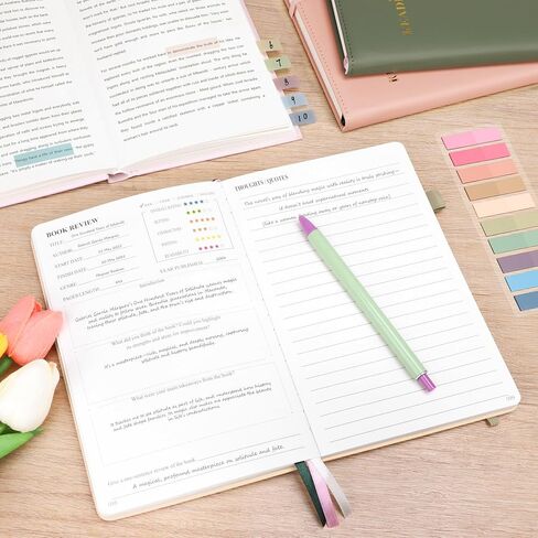 مجلة القراءة لتتبع الكتب - سجل قراءة مجلة الكتب المصنوعة من جلد البولي يوريثان مع 80 مراجعة للقراء، والإكسسوارات مع علامات التبويب اللاصقة، وحامل القلم، والإشارات المرجعية الشريطية، 5.6 بوصة × 8.3 بوصة، أخضر داكن in Kuwait