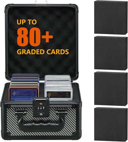 Graded Card Case Storage Box - Trading Card Case with 4 Foam Dividers, Waterproof Trading Card Holder, Compatible with PSA BGS CSG FGS Up to 80+ Cards with TSA Approved Locks (Black) in Saudi Arabia