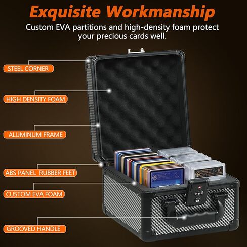 Graded Card Case Storage Box - Trading Card Case with 4 Foam Dividers, Waterproof Trading Card Holder, Compatible with PSA BGS CSG FGS Up to 80+ Cards with TSA Approved Locks (Black) in Saudi Arabia