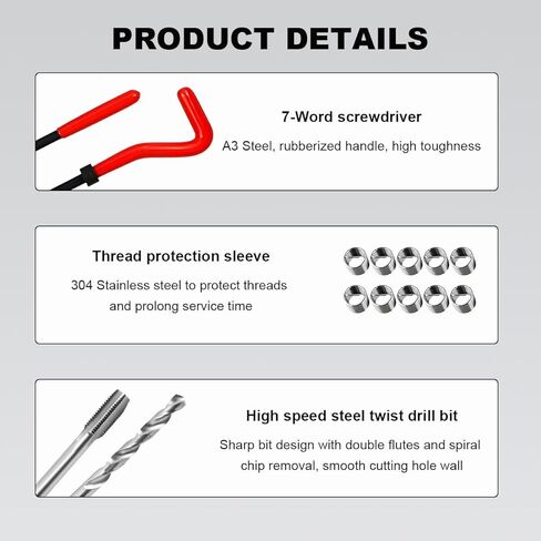 15 PCS Thread Repair Kit, M10×1.5 Metric Thread Repair Tool Set for Automotive Repair, Thread Repair Insert Kit with Hexagon Wrench and Drill, Universal Car Accessories (M10×1.25, 15pcs) in Saudi Arabia