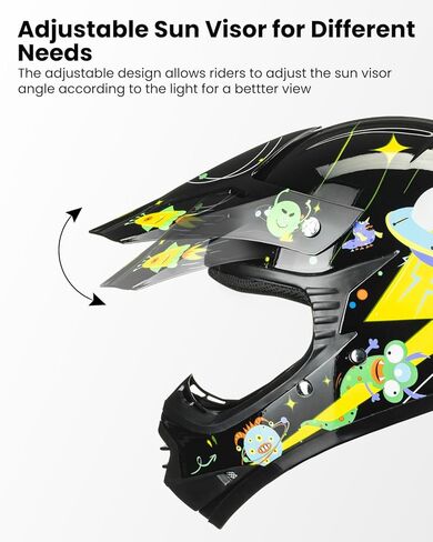 ILM Youth Kids ATV Motocross Helmet Goggles Sports Gloves Dirt Bike Motorcycle Off Road DOT Approved B07 (Youth-XL، أسود غير لامع) in Kuwait