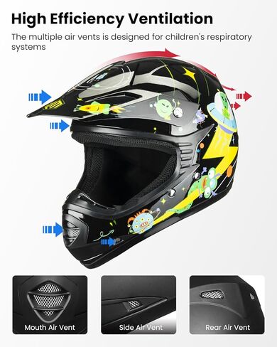 ILM Youth Kids ATV Motocross Helmet Goggles Sports Gloves Dirt Bike Motorcycle Off Road DOT Approved B07 (Youth-XL، أسود غير لامع) in Kuwait