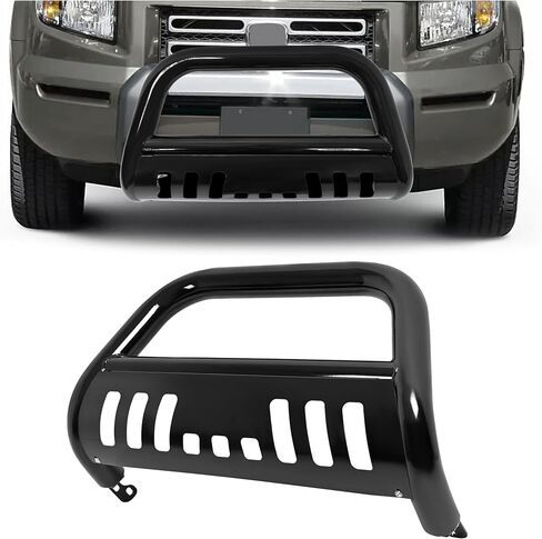 شريط HECASA Bull متوافق مع 2003-2014 Honda Pilot Ridgeline مع فتحات مثقوبة مسبقًا للأضواء والمسحوق المطلي بقوس تثبيت أمامي ومصد أمامي وفرشاة حماية من الفولاذ الكهربائي باللون الأسود in Saudi Arabia