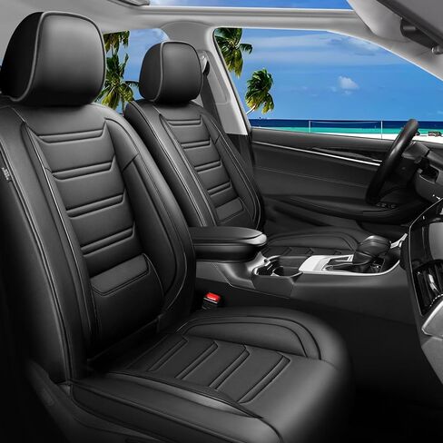 أغطية مقاعد السيارة Fit RAV4 لسيارة Toyota RAV 4 2013-2026 /RAV4 Hybrid - جلد ممتاز بتغطية كاملة، متوافق مع الوسادة الهوائية، واقي وسادة مقعد مقاوم للماء وفي جميع الأحوال الجوية، مجموعة كاملة، أسود in Kuwait