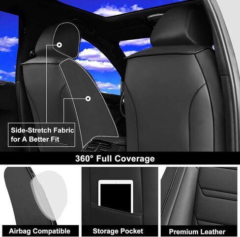 أغطية مقاعد السيارة Fit RAV4 لسيارة Toyota RAV 4 2013-2026 /RAV4 Hybrid - جلد ممتاز بتغطية كاملة، متوافق مع الوسادة الهوائية، واقي وسادة مقعد مقاوم للماء وفي جميع الأحوال الجوية، مجموعة كاملة، أسود in Kuwait