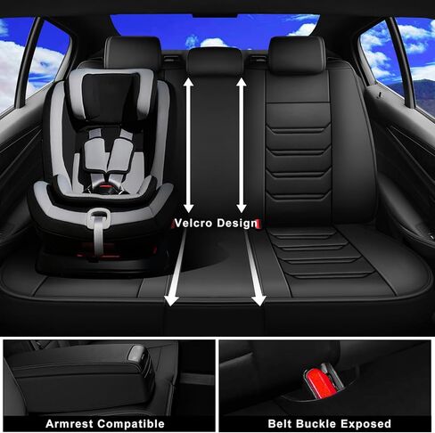 أغطية مقاعد السيارة Fit RAV4 لسيارة Toyota RAV 4 2013-2026 /RAV4 Hybrid - جلد ممتاز بتغطية كاملة، متوافق مع الوسادة الهوائية، واقي وسادة مقعد مقاوم للماء وفي جميع الأحوال الجوية، مجموعة كاملة، أسود in Kuwait