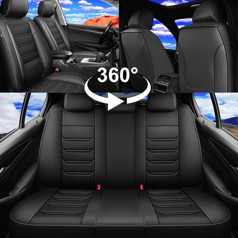 أغطية مقاعد السيارة Fit RAV4 لسيارة Toyota RAV 4 2013-2026 /RAV4 Hybrid - جلد ممتاز بتغطية كاملة، متوافق مع الوسادة الهوائية، واقي وسادة مقعد مقاوم للماء وفي جميع الأحوال الجوية، مجموعة كاملة، أسود in Kuwait