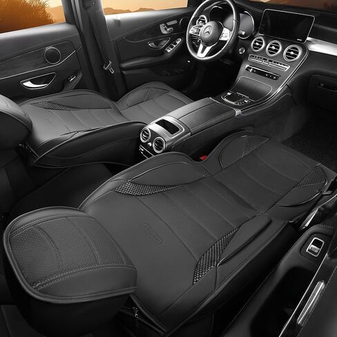 مجموعة أغطية مقاعد السيارة الكاملة - مجموعة أغطية مقاعد السيارات من جلد نابا للسيارات وسيارات السيدان وسيارات الدفع الرباعي، مقاومة للماء، متينة ومريحة، سهلة التركيب، ملائمة عالمية (5 مقاعد، أسود ورمادي) in Kuwait