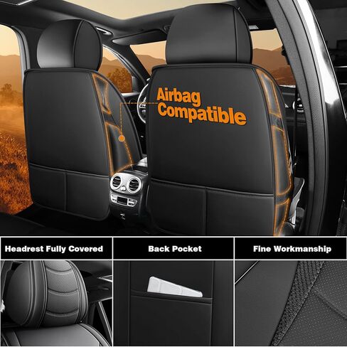 مجموعة أغطية مقاعد السيارة الكاملة - مجموعة أغطية مقاعد السيارات من جلد نابا للسيارات وسيارات السيدان وسيارات الدفع الرباعي، مقاومة للماء، متينة ومريحة، سهلة التركيب، ملائمة عالمية (5 مقاعد، أسود ورمادي) in Kuwait