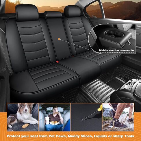 مجموعة أغطية مقاعد السيارة الكاملة - مجموعة أغطية مقاعد السيارات من جلد نابا للسيارات وسيارات السيدان وسيارات الدفع الرباعي، مقاومة للماء، متينة ومريحة، سهلة التركيب، ملائمة عالمية (5 مقاعد، أسود ورمادي) in Kuwait