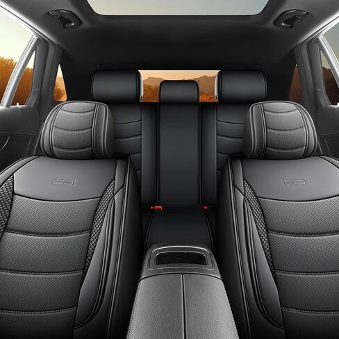 مجموعة أغطية مقاعد السيارة الكاملة - مجموعة أغطية مقاعد السيارات من جلد نابا للسيارات وسيارات السيدان وسيارات الدفع الرباعي، مقاومة للماء، متينة ومريحة، سهلة التركيب، ملائمة عالمية (5 مقاعد، أسود ورمادي) in Kuwait