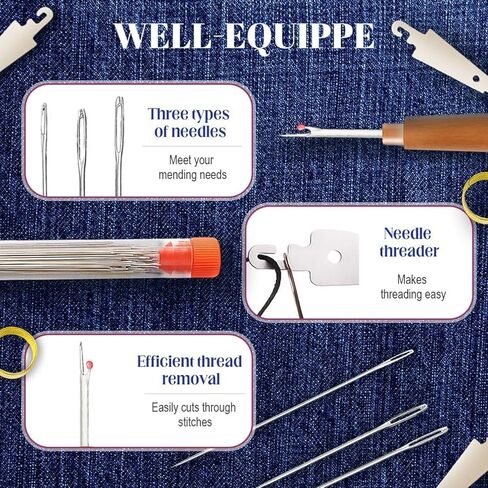 37PCS Big Eye Steel Sewing Tool Set, Needle and Thread Kit, Threader and Needle Repair Kit Stainless Steel Needles for Hand Sewing in Saudi Arabia