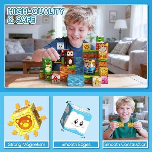 60PCS Mini Magnetic Building Cubes Set, Adventure-themed Magnetic Blocks, Portable Magnetic Travel Blocks with Iron Case, Educational Toy for Kids STEM & Construction Learning for Kids Aged 3+ in Saudi Arabia