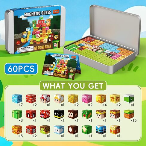 60PCS Mini Magnetic Building Cubes Set, Adventure-themed Magnetic Blocks, Portable Magnetic Travel Blocks with Iron Case, Educational Toy for Kids STEM & Construction Learning for Kids Aged 3+ in Saudi Arabia