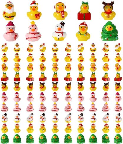100pcs Mini Resin Christmas Ducks Bulk, Assorted Tiny Winter Ducks Figurines Little Small Miniature Duck Figures Decoration for Xmas Holiday Decorations Christmas Stocking Stuffers Party Favors Gifts in Saudi Arabia