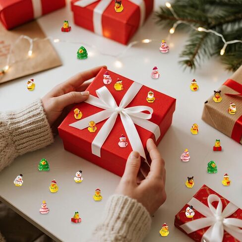 100pcs Mini Resin Christmas Ducks Bulk, Assorted Tiny Winter Ducks Figurines Little Small Miniature Duck Figures Decoration for Xmas Holiday Decorations Christmas Stocking Stuffers Party Favors Gifts in Saudi Arabia