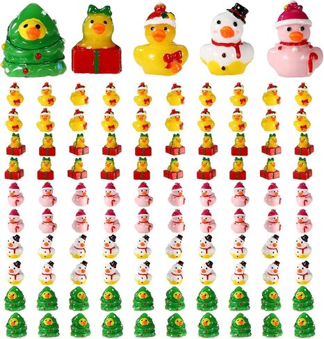 100pcs Mini Resin Christmas Ducks Bulk, Assorted Tiny Winter Ducks Figurines Little Small Miniature Duck Figures Decoration for Xmas Holiday Decorations Christmas Stocking Stuffers Party Favors Gifts in Saudi Arabia