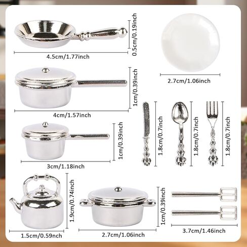 26 Pieces Dollhouse Miniatures Kitchen Set Metal Miniature Baking Set Include Mini Pots Mini Pans Plates Knife Fork Spoon for Dollhouse Party Decoration Supplies in Saudi Arabia