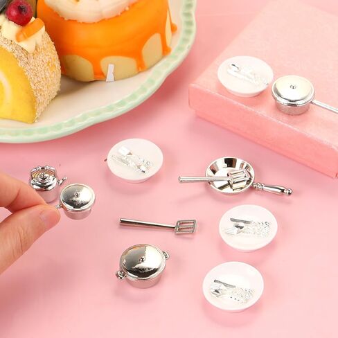 26 Pieces Dollhouse Miniatures Kitchen Set Metal Miniature Baking Set Include Mini Pots Mini Pans Plates Knife Fork Spoon for Dollhouse Party Decoration Supplies in Saudi Arabia