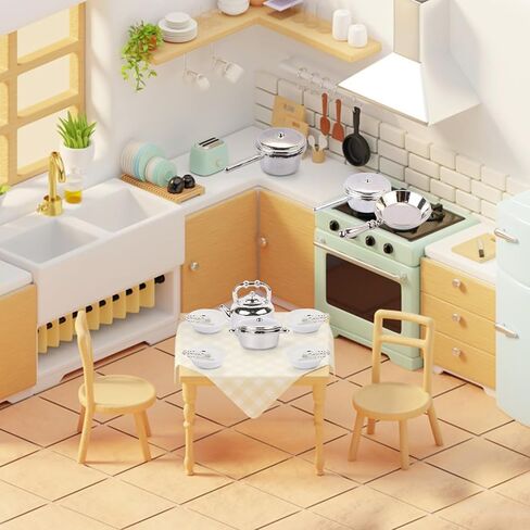 26 Pieces Dollhouse Miniatures Kitchen Set Metal Miniature Baking Set Include Mini Pots Mini Pans Plates Knife Fork Spoon for Dollhouse Party Decoration Supplies in Saudi Arabia