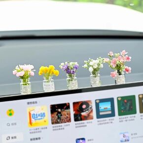 5 Pcs Mini Flowers Cute Car Accessories for Rear View Mirror Dashboard Cute Miniature Flowers in Glass Vase Car Interior Ornaments for Women in Saudi Arabia