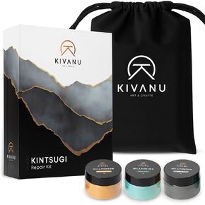 KIVANU Authentic Kintsugi Repair Kit - Ceramic Repair Kit with Food Safe Epoxy - Gold, Silver & Exclusive Phoenix Green Colors - Complete Pottery Gift Set for Adults & Beginners in Saudi Arabia