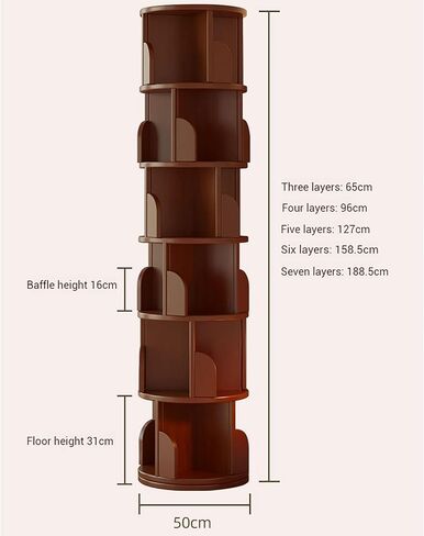 Solid Wood Rotating Bookshelf Tower, 360° Spinning Corner Bookcase, Stackable Freestanding Shelf for Bedroom, Living Room & Small Spaces(3-Layers) in Saudi Arabia